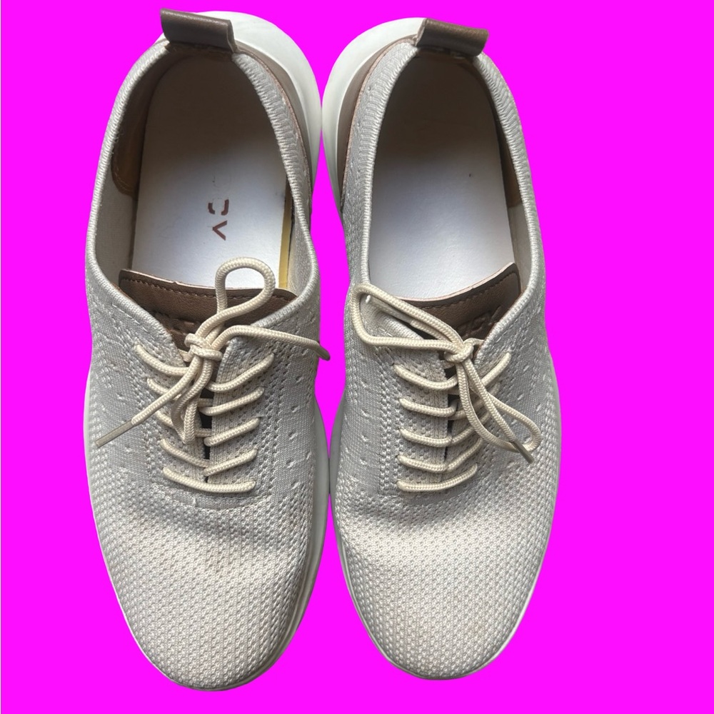 Vilocy Men's Knit Lace-Up Sneakers in Cream with Brown Trim Size 42